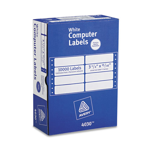 Avery Dot Matrix Printer Mailing Labels, Pin-Fed Printers, 0.94 x 3.5, White, 10,000/Box (4030)