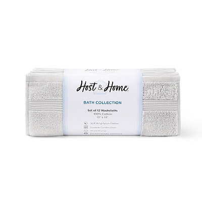 Host & Home Washcloth 13x13 Light Grey, Pack Of 12 (P-WC-HH-1313-LG)