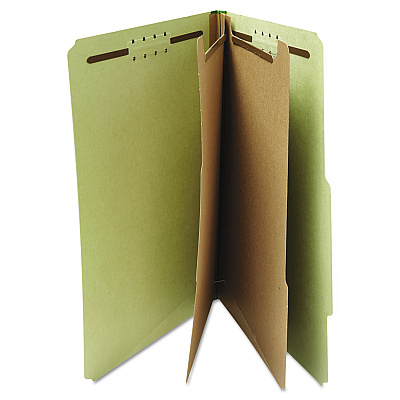 Universal Six-Section Pressboard Classification Folders, 2" Expansion, 2 Dividers, 6 Fasteners, Letter Size, Green Exterior, 10/Box (UNV10271)