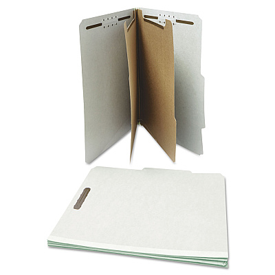 Universal Six-Section Pressboard Classification Folders, 2" Expansion, 2 Dividers, 6 Fasteners, Letter Size, Gray Exterior, 10/Box (UNV10272)