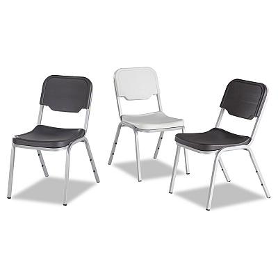 Iceberg Rough n Ready Stack Chair, Supports Up to 500 lb, 17.5" Seat Height, Black Seat, Black Back, Silver Base, 4/Carton (ICE64111)