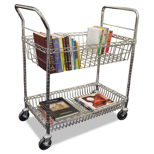 Alera Carry-all Mail Cart, Metal, 1 Shelf, 1 Bin, 34.88" x 18" x 39.5", Silver (MC3518SR)
