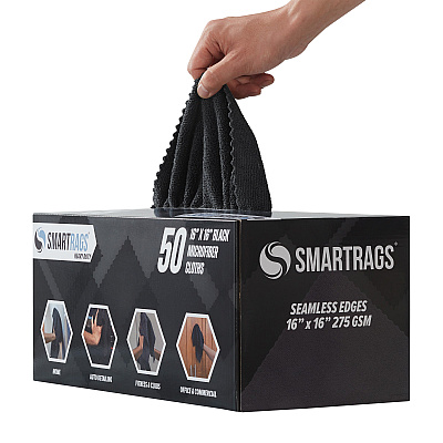 Smartrags Xl Microfiber 45 Gram 16x16 Black, Pack Of 50 (PNP-M930BK)