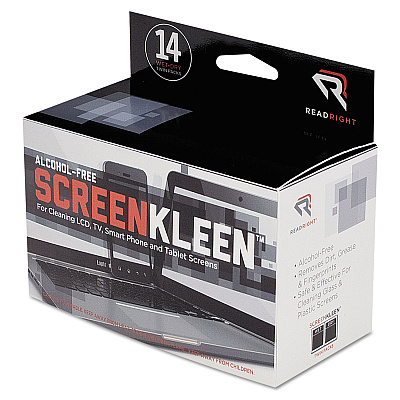 Read Right ScreenKleen Alcohol-Free Wipes, Cloth, 5 x 5, Unscented, 14/Box (REARR1291)