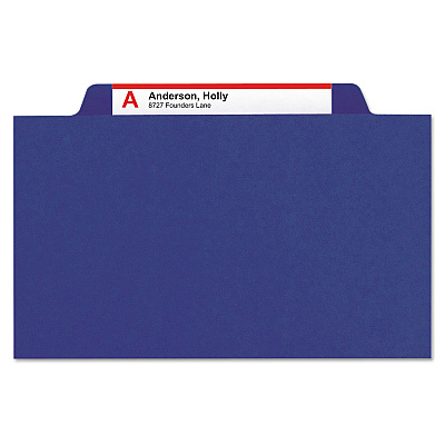 Smead 6-Section Pressboard Top Tab Pocket Classification Folders, 6 SafeSHIELD Fasteners, 2 Dividers, Letter Size, Dark Blue, 10/BX (SMD14077)