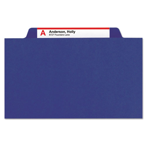 Smead 6-Section Pressboard Top Tab Pocket Classification Folders, 6 SafeSHIELD Fasteners, 2 Dividers, Letter Size, Dark Blue, 10/BX (14077)
