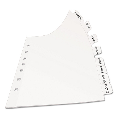 Avery Print and Apply Index Maker Clear Label Dividers with Label Strip/White Tabs, 7-Hole Punched, 8-Tab, 8.5 x 5.5, White, 1 Set (AVE11427)