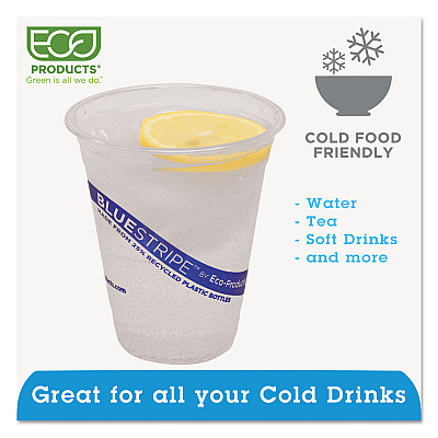 Eco-Products BlueStripe 25% Recycled Content Cold Cups, 12 oz, Clear/Blue, 50/Pack, 20 Packs/Carton (ECOEPCR12)