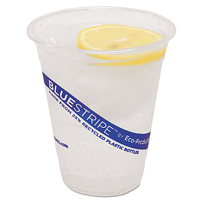 Eco-Products BlueStripe 25% Recycled Content Cold Cups, 12 oz, Clear/Blue, 50/Pack, 20 Packs/Carton (ECOEPCR12)