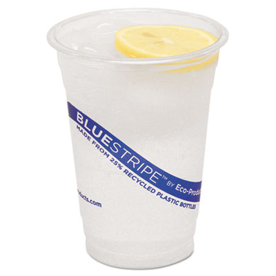 Eco-Products Bluestripe 25% Recycled Content Cold Cups, 16 Oz, Clear/blue, 50/pack, 20 Packs/carton (ECOEPCR16)