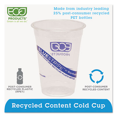 Eco-Products Bluestripe 25% Recycled Content Cold Cups, 16 Oz, Clear/blue, 50/pack, 20 Packs/carton (ECOEPCR16)