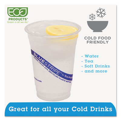 Eco-Products Bluestripe 25% Recycled Content Cold Cups, 16 Oz, Clear/blue, 50/pack, 20 Packs/carton (ECOEPCR16)