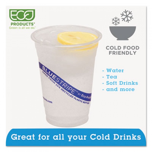 Eco-Products Bluestripe 25% Recycled Content Cold Cups, 16 Oz, Clear/blue, 50/pk, 20 Pk/ct (EPCR16)
