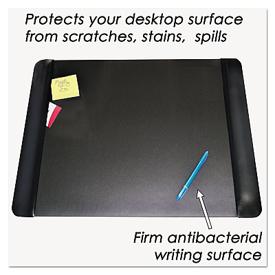 Artistic Executive Desk Pad with Antimicrobial Protection, Leather-Like Side Panels, 24 x 19, Black (AOP413841)