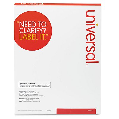 Universal White Labels, Inkjet/Laser Printers, 1.33 x 4, White, 14/Sheet, 100 Sheets/Box (UNV80106)