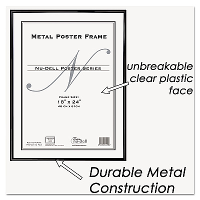 NuDell Metal Poster Frame, Plastic Face, 18 x 24, Black (NUD31222)