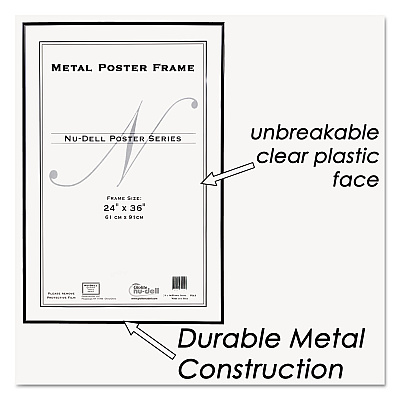 NuDell Metal Poster Frame, Plastic Face, 24 x 36, Black (NUD31242)