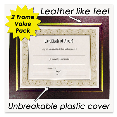 NuDell Leatherette Document Frame, 8.5 x 11, Burgundy, Pack of Two (NUD21200)
