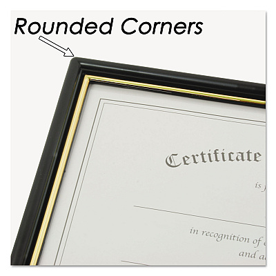 NuDell EZ Mount Document Frame with Trim Accent and Plastic Face, Plastic, 8.5 x 11 Insert, Black/Gold, 18/Carton (NUD11818)