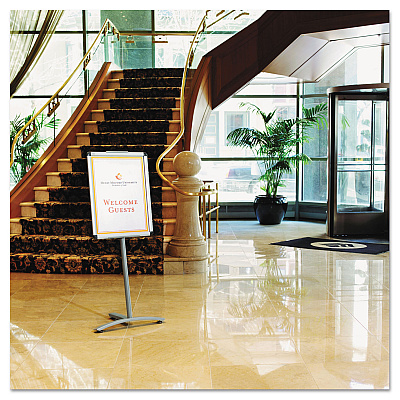 Quartet Improv Lobby Clip-Frame Pedestal Sign, 18 x 24 Frame, 54" High, Aluminum (QRTLCF2418)