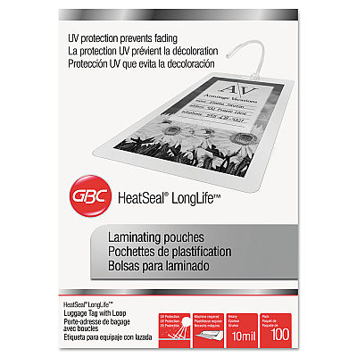 GBC LongLife Thermal Laminating Pouches, 10 mil, 2.5" x 4.25", Gloss Clear, 100/Box (GBC3202105)