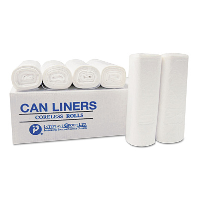 Inteplast Group Low-Density Commercial Can Liners, 60 gal, 0.8 mil, 38" x 58", White, Interleaved Roll, 20 Bags/Roll, 5 Rolls/Carton (IBSSL3858XHW)