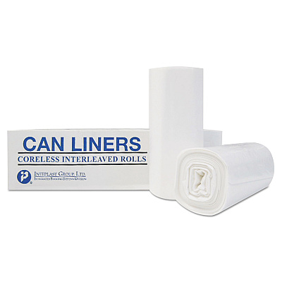 Inteplast Group High-Density Commercial Can Liners, 60 gal, 16 mic, 38" x 60", Clear, Interleaved Roll, 25 Bags/Roll, 8 Rolls/Carton (IBSS386016N)