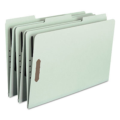 Smead Recycled Pressboard Fastener Folders, 1" Expansion, 2 Fasteners, Legal Size, Gray-Green Exterior, 25/Box (SMD20003)