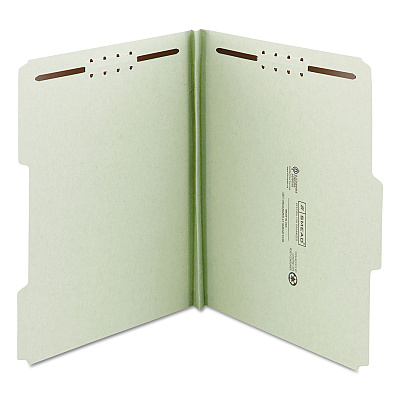 Smead Recycled Pressboard Fastener Folders, 1" Expansion, 2 Fasteners, Legal Size, Gray-Green Exterior, 25/Box (SMD20003)