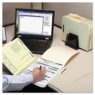 Smead Recycled Pressboard Fastener Folders, 1" Expansion, 2 Fasteners, Legal Size, Gray-Green Exterior, 25/Box (SMD20003)