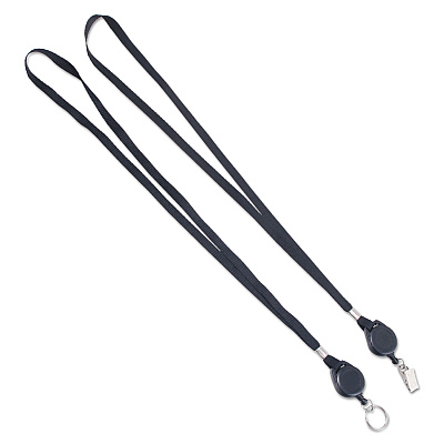 Advantus Lanyards with Retractable ID Reels, Metal Split Ring Fastener, 34" Long, Black, 12/Pack (AVT75547)