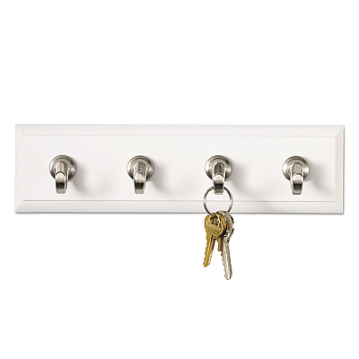 Command Decorative Key Rail, Plastic, Quartz/Silver, 8 x 1.5 x 2.13, 4 Hooks/Pack (MMMHOM18QES)