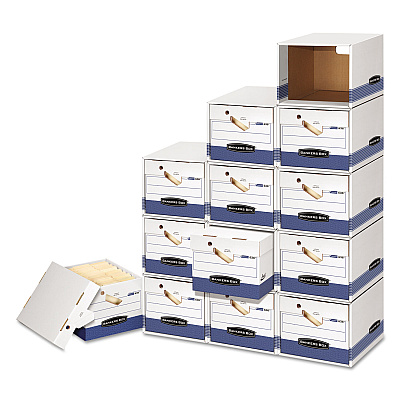 Bankers Box File/Cube Box Shell, Legal/Letter, 23.75 x 19.75, White/Blue, 6/Carton (FEL0162601)