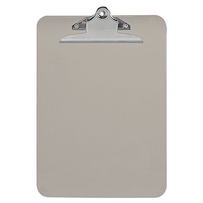 Universal Plastic Clipboard with High Capacity Clip, 1.25" Clip Capacity, Holds 8.5 x 11 Sheets, Translucent Black (UNV40306)