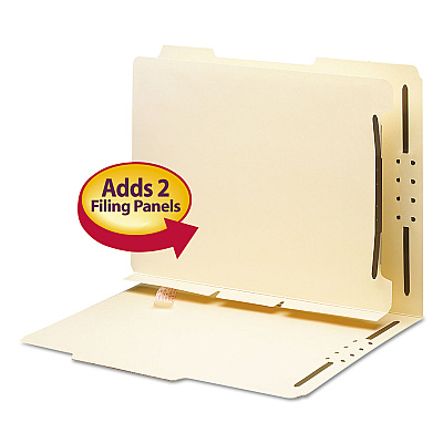 Smead Self-Adhesive Folder Dividers with Twin-Prong Fasteners for Top/End Tab Folders, 1 Fastener, Letter Size, Manila, 25/Pack (SMD68025)