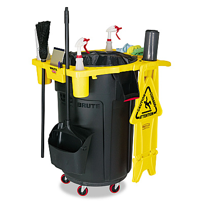 Rubbermaid Commercial BRUTE Standard Brute Rim Caddy, Four Compartments, Fits 32.5" Diameter Cans, 26.5 x 6.75, Yellow (RCP9W87YEL)