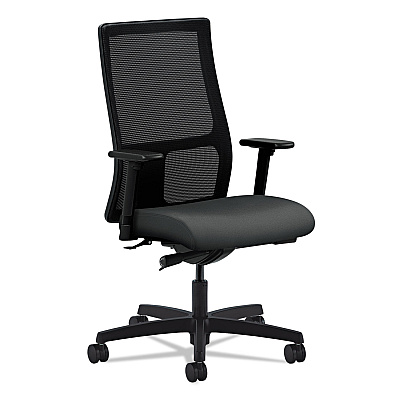 HON Ignition Series Mesh Mid-Back Work Chair, Supports Up to 300 lb, 17.5" to 22" Seat Height, Iron Ore Seat, Black Back/Base (HONIW103CU19)