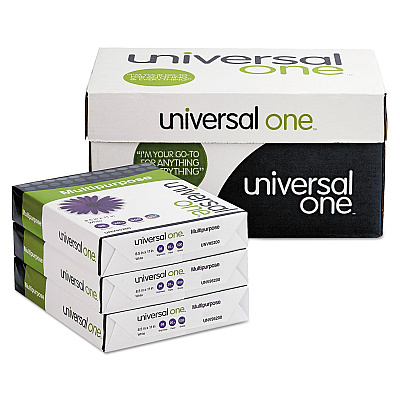 Universal Deluxe Multipurpose Paper, 98 Bright, 20 lb Bond Weight, 8.5 x 11, Bright White, 500 Sheets/Ream, 10 Reams/Carton (UNV95200)