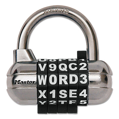 Master Lock Password Plus Combination Lock, Hardened Steel Shackle, 2.5" Wide, Chrome/Assorted (MLK1534D)