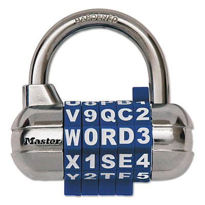 Master Lock Password Plus Combination Lock, Hardened Steel Shackle, 2.5" Wide, Chrome/Assorted (MLK1534D)