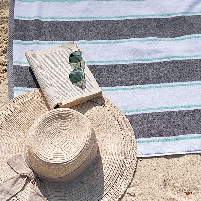Aston & Arden Pinstripe Beach Towel 35x70 Grey/green, 1 Each (P-BT-PNS-25GYY)