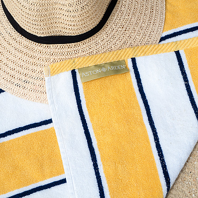 Aston & Arden Pinstripe Beach Towel 35x70 Yellow/navy, Case Of 8 (BT-PINSTR-25YN-CS)