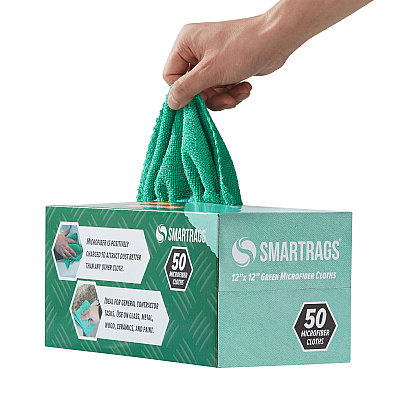 Smart Rags Microfiber Cloths 12x12 Green, Pack Of 50 (M950G-innerbx)