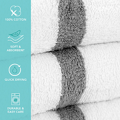 Power Gym Hand Towel 16x27 Gray Stripe, Case Of 120 (PWR-1627-3GYCS-CS)