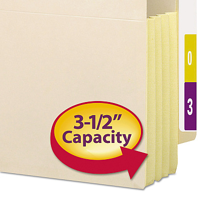 Smead Manila End Tab File Pockets with Tear Resistant Gussets, 3.5" Expansion, Legal Size, Manila, 10/Box (SMD76164)