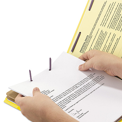 Smead End Tab Pressboard Classification Folders, Six SafeSHIELD Fasteners, 2" Expansion, 2 Dividers, Legal Size, Yellow, 10/Box (SMD29789)