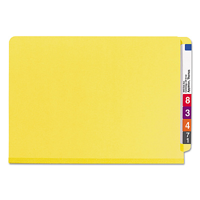 Smead End Tab Pressboard Classification Folders, Six SafeSHIELD Fasteners, 2" Expansion, 2 Dividers, Legal Size, Yellow, 10/Box (SMD29789)