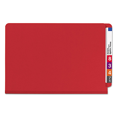 Smead End Tab Pressboard Classification Folders, Six SafeSHIELD Fasteners, 2" Expansion, 2 Dividers, Legal Size, Bright Red, 10/Box (SMD29783)