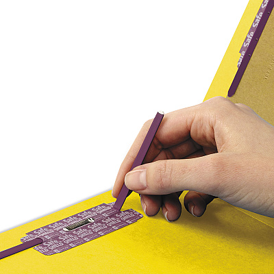 Smead End Tab Pressboard Classification Folders, Six SafeSHIELD Fasteners, 2" Expansion, 2 Dividers, Legal Size, Yellow, 10/Box (SMD29789)