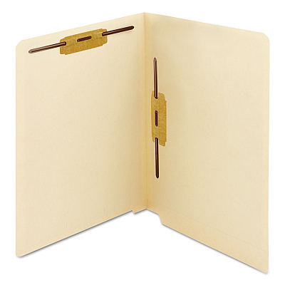 Smead End Tab Fastener Folders with Reinforced Straight Tabs, 11-pt Manila, 2 Fasteners: Top/Side, Letter Size, Manila, 50/Box (SMD34120)